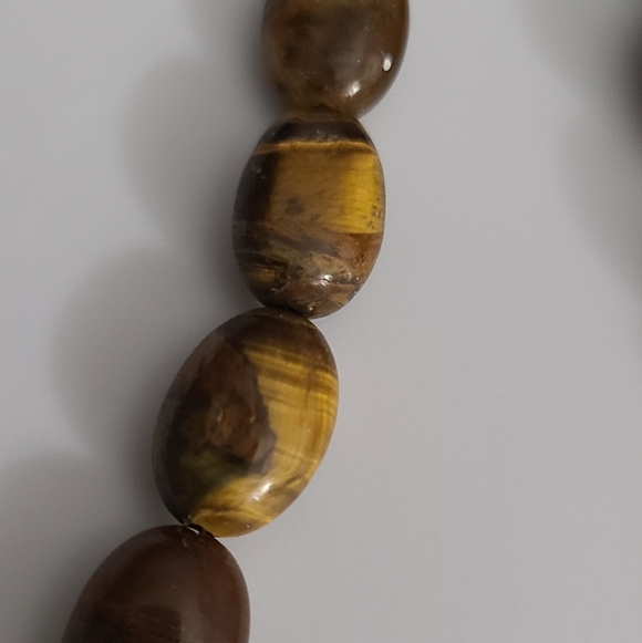 Vintage 80's Murano Glass Stripe & Tigers Eye Gemstones Czech Amber Necklace Vtg - Picture 7 of 16